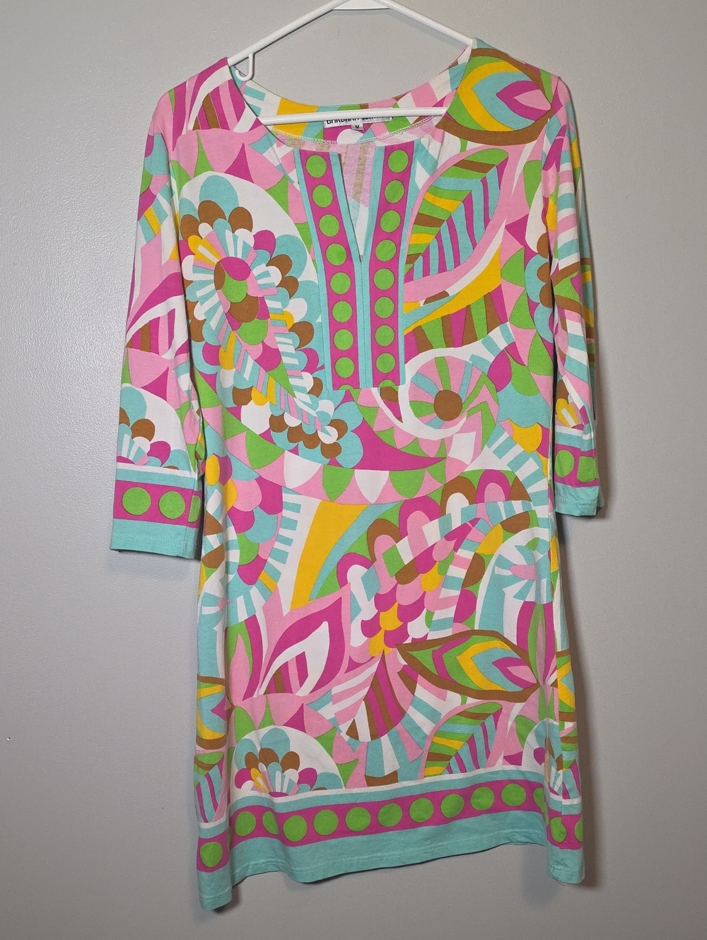 Barbara Gertwit Multicolor Pink & Turquoise Long-Sleeve Shift Dress